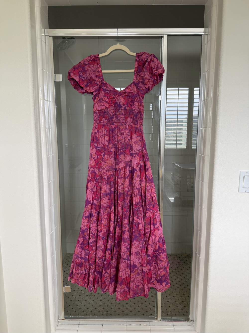 Free People Pink & Purple Floral Puff-Sleeve Maxi Dress